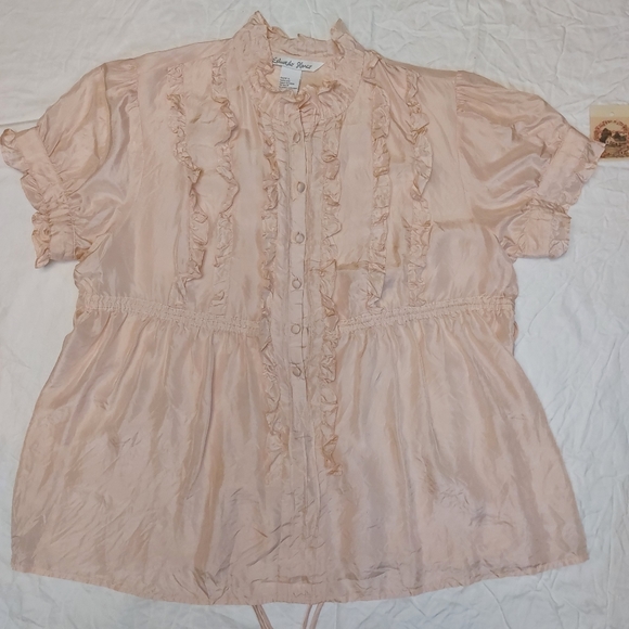 Eduardo Blanco 100% Silk Regency Vibe Ruffled Top, Size Large - Picture 9 of 12
